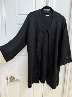 Phase 3 Black Chunky Knit Open Front Cardigan Chain Trim One Size